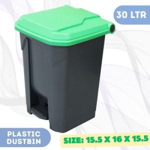 Plastic Pedal Dustbin 30 Liter – Grey/Green 30L Grey/Green Plastic Pedal Dustbin