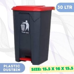 Plastic Pedal Dustbin 30 Liter Grey/Red 30L Grey/Red Plastic Pedal Dustbin