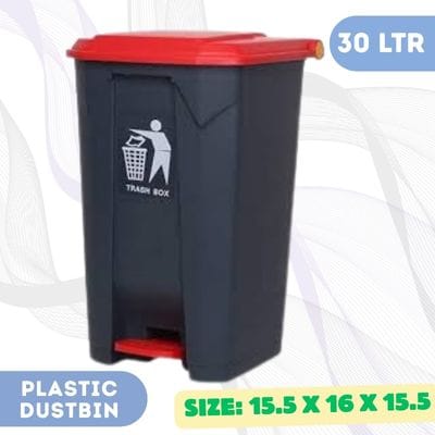 Plastic Pedal Dustbin 30 Liter Grey/Red 30L Grey/Red Plastic Pedal Dustbin